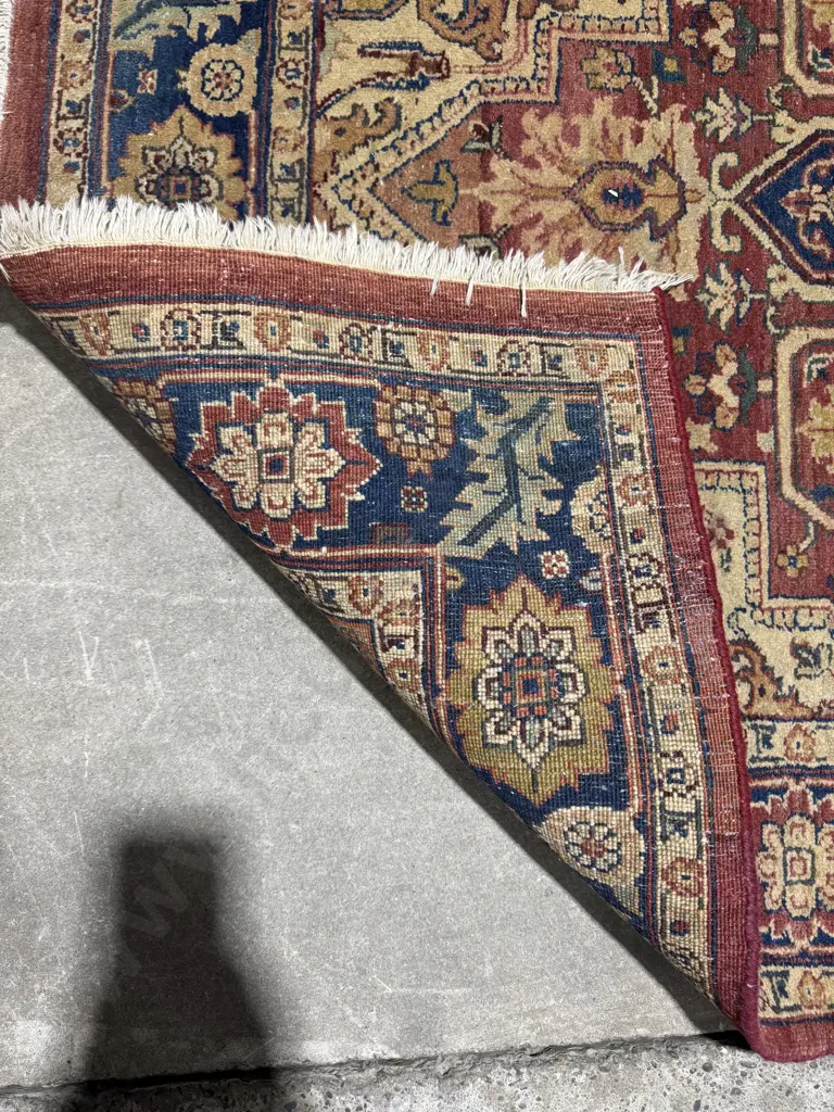 Heriz Style Persian Rug w Bold Central Geometric Pattern in a Rust & Navy Blue Colour Image 1++