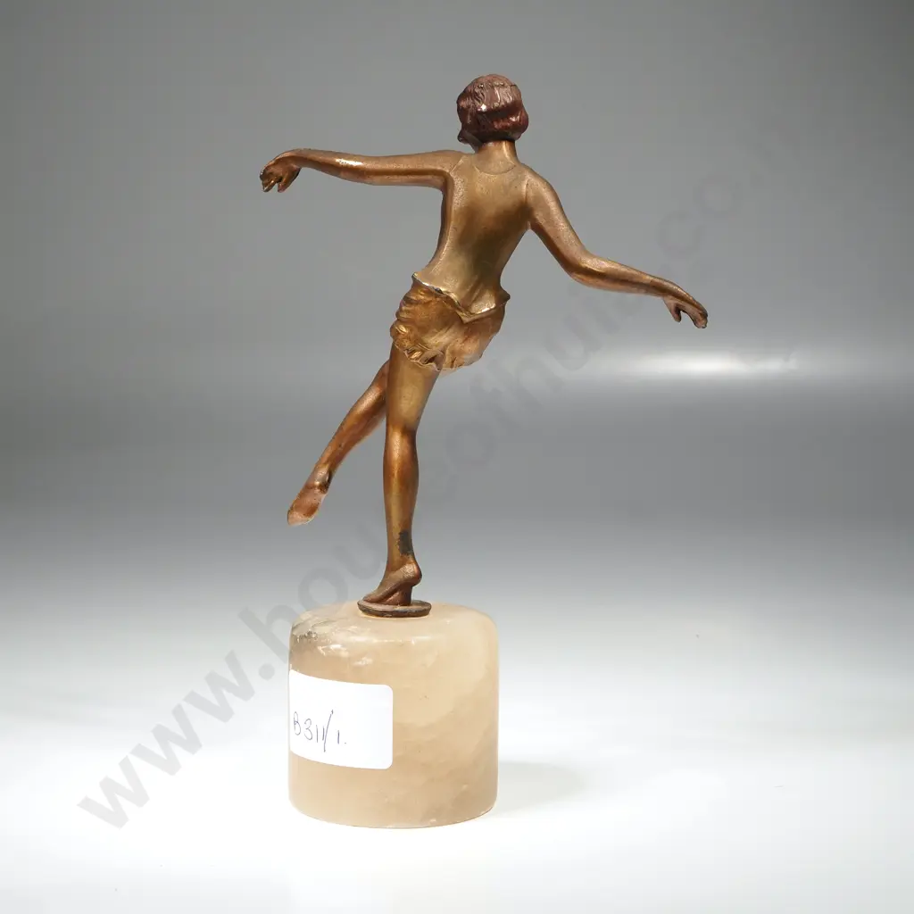 Josef Lorenzl (1892-1950) Attributed, Art Deco Miniature Bronze Statue of a Dancing Girl on an Alabaster Base, Circa 192 Image 1++
