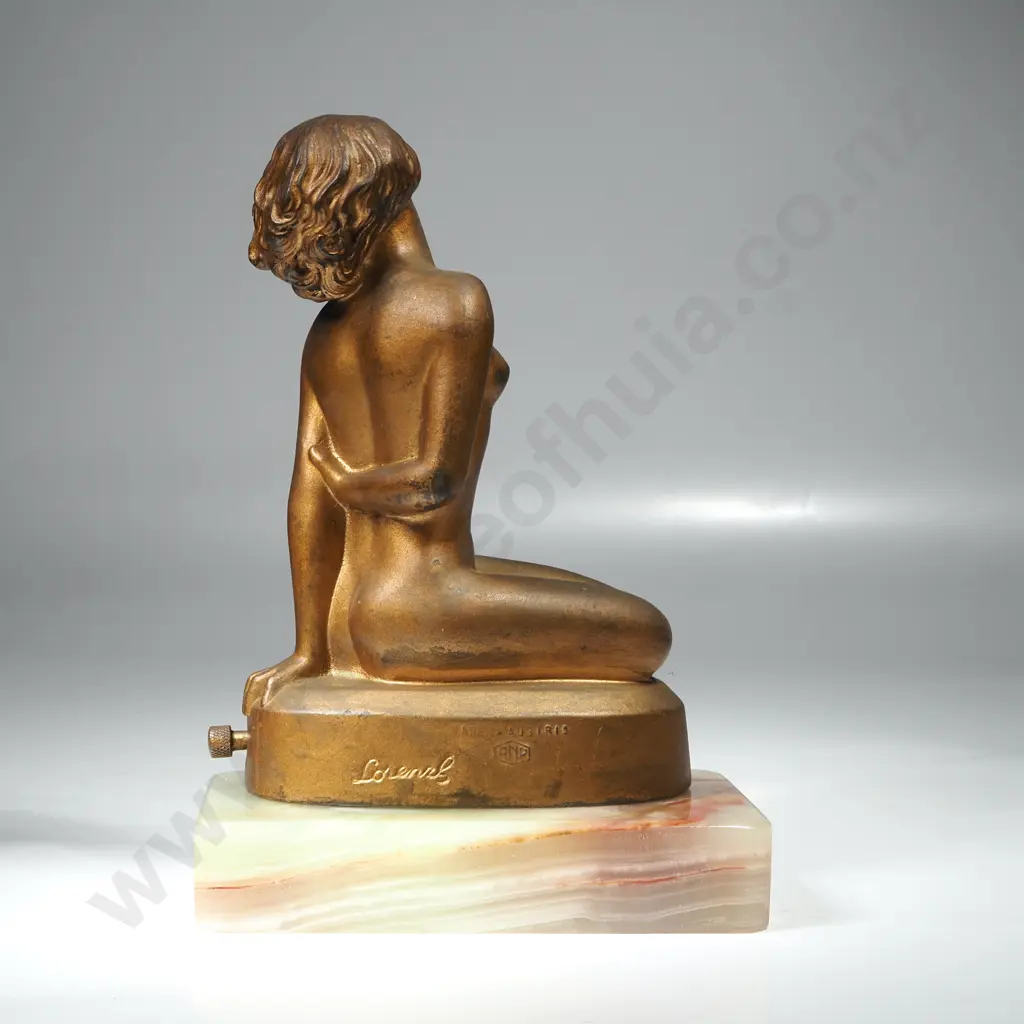 Art Deco Bronze & Onyx Figural Lighter by Joseph Lorenzl Image 1++
