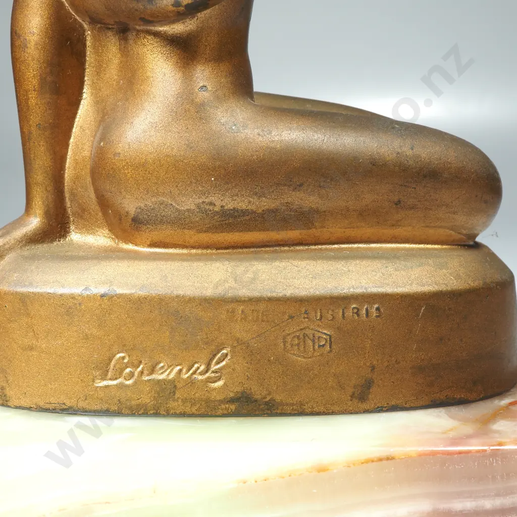 Art Deco Bronze & Onyx Figural Lighter by Joseph Lorenzl Image 1++
