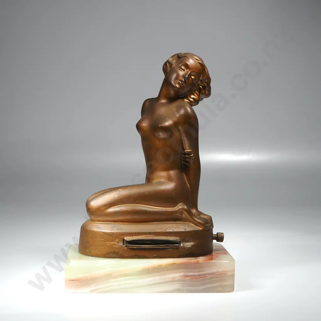 Art Deco Bronze & Onyx Figural Lighter by Joseph Lorenzl Image 1++