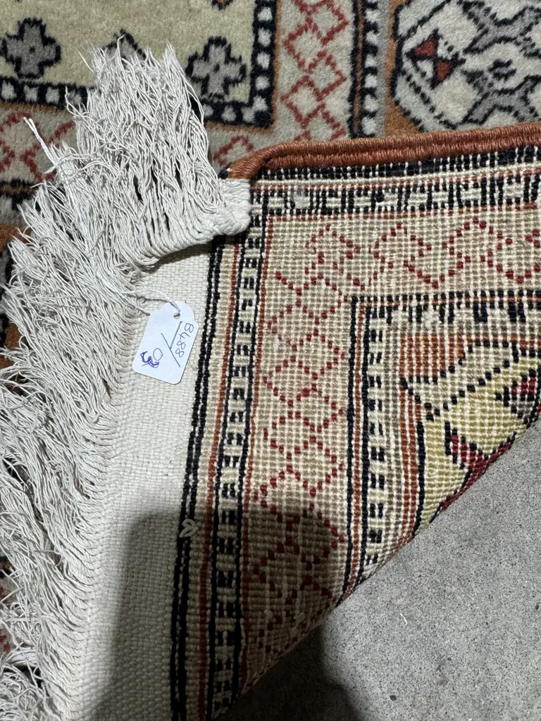 Vintage Wooden Folding Armchair w X Frame & Geometric Patterned Tapestry Back & Seat Image 1++