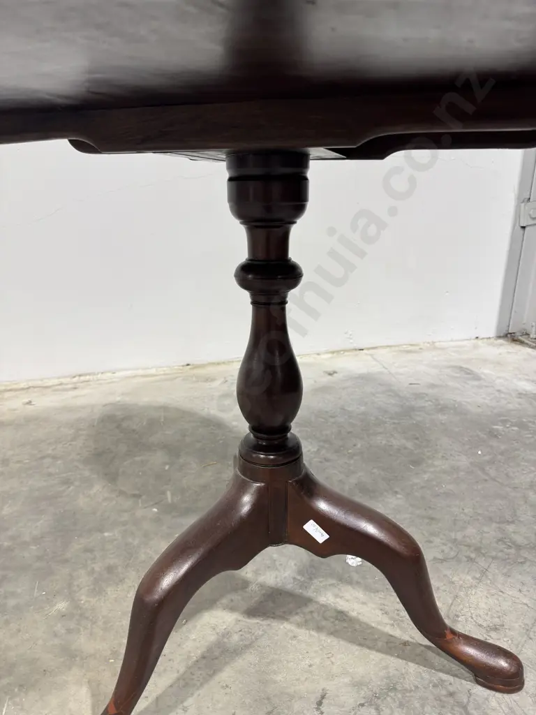 Antique 19th Century Mahogany Tilt Top Table w Circular Top on A Tripod Base w Turned Pillar terminating in Pad Feet Image 1++