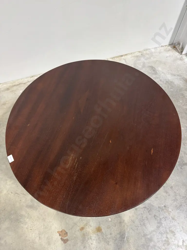 Antique 19th Century Mahogany Tilt Top Table w Circular Top on A Tripod Base w Turned Pillar terminating in Pad Feet Image 1++
