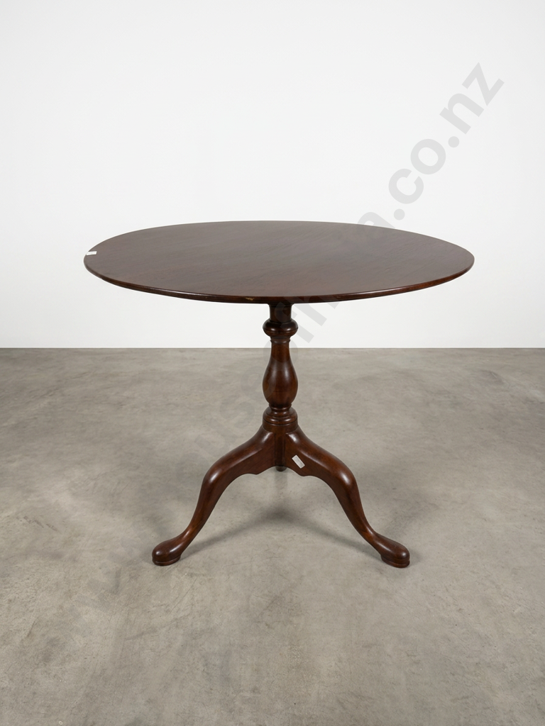 Antique 19th Century Mahogany Tilt Top Table w Circular Top on A Tripod Base w Turned Pillar terminating in Pad Feet Image 1++