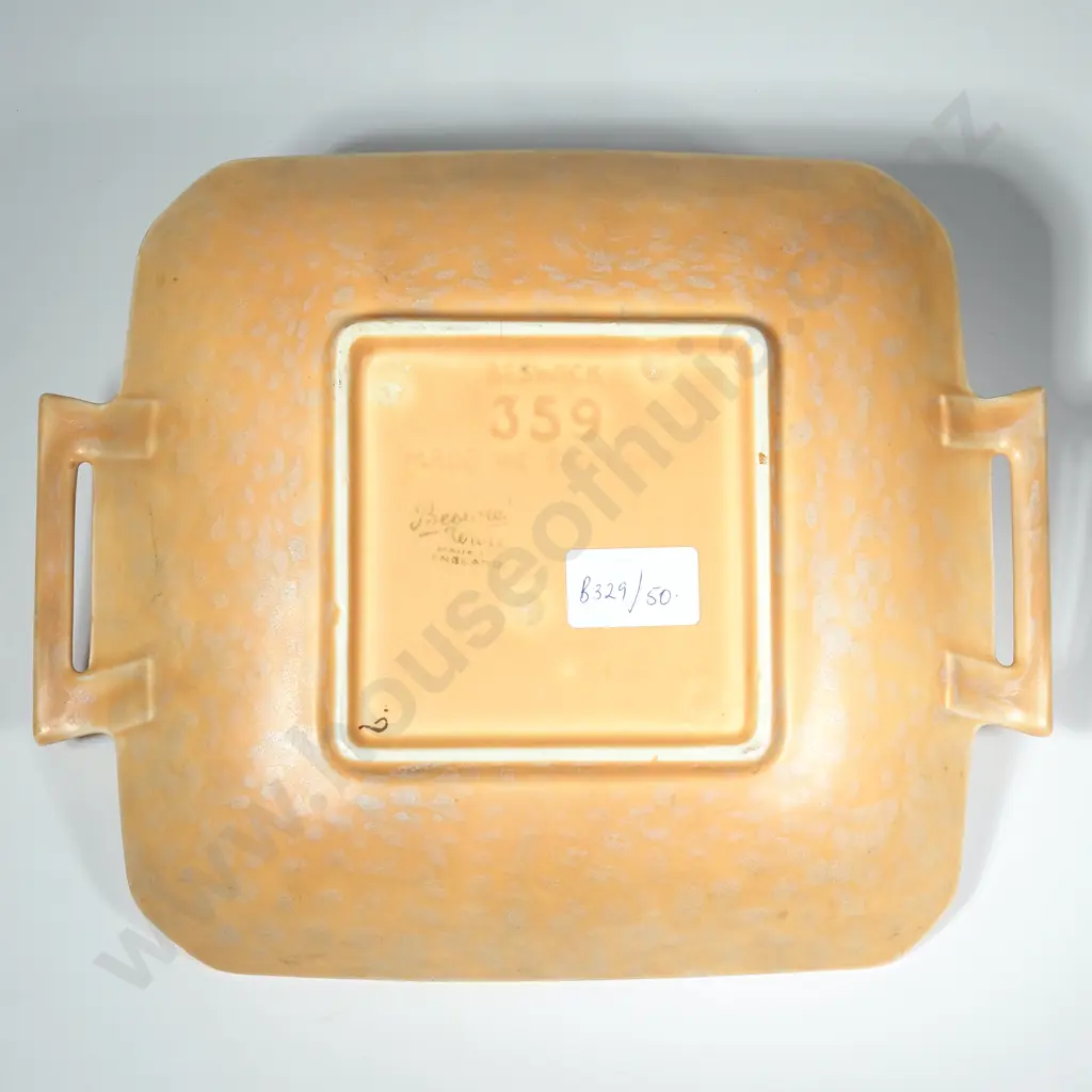 Beswick Art Deco Double Handled Dish w Yellow Mottled Drip Glaze, Model No.329 Image 1++