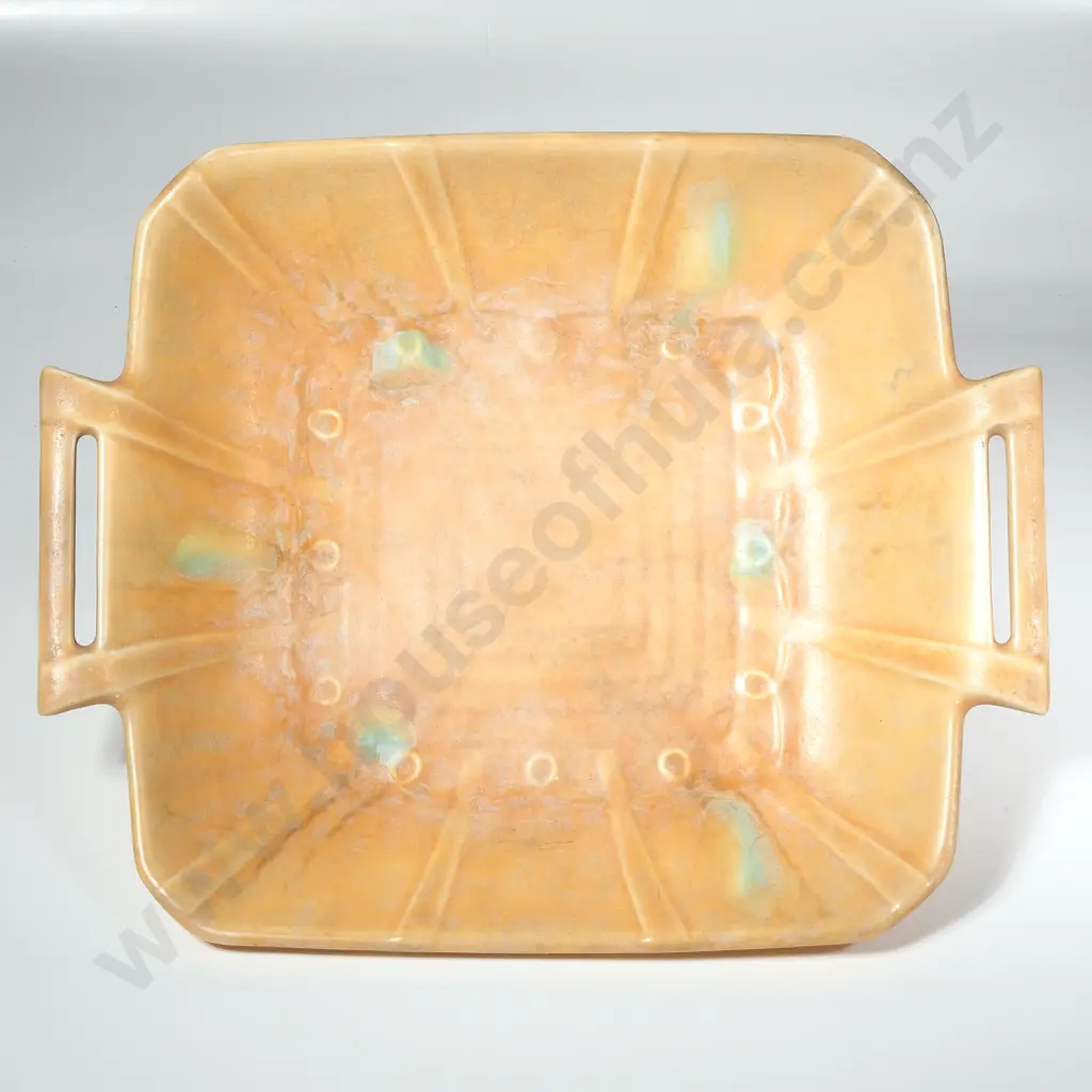 Beswick Art Deco Double Handled Dish w Yellow Mottled Drip Glaze, Model No.329 Image 1++
