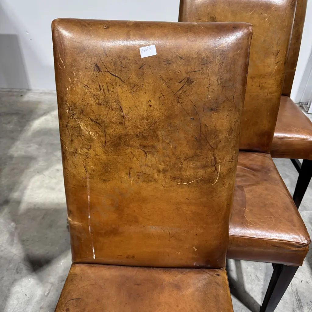 Eight Leather High Back Dining Chairs On Square Tapered Legs w Cross Stretchers Image 1++