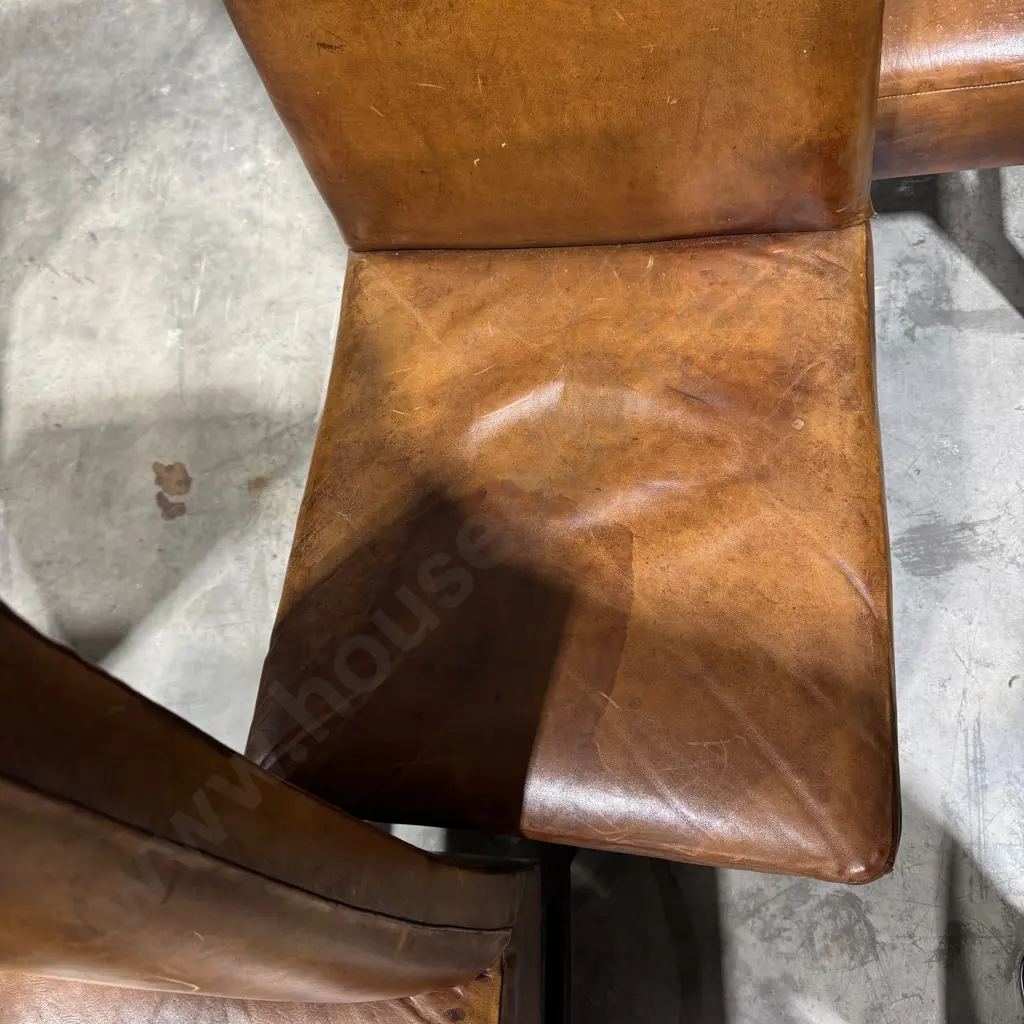 Eight Leather High Back Dining Chairs On Square Tapered Legs w Cross Stretchers Image 1++