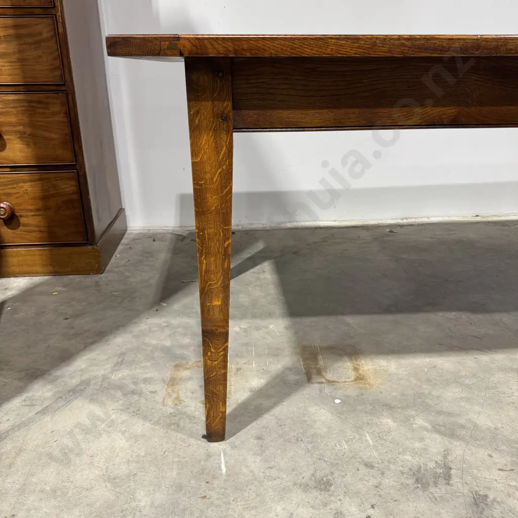 Large French Provincial Style Oak Dining Table w Cleated or Breadboard Ends On Square Tapered Legs & Frieze Drawer Image 1++