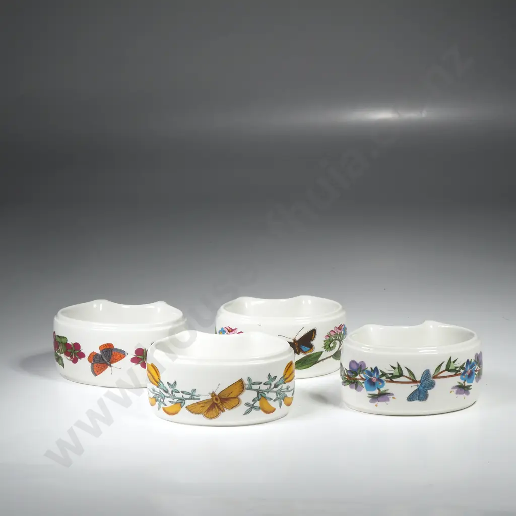 Four Ceramic Portmeirion Botanic Garden Napkin Rings Featuring Assorted Butterfly & Floral Motifs Image 1++