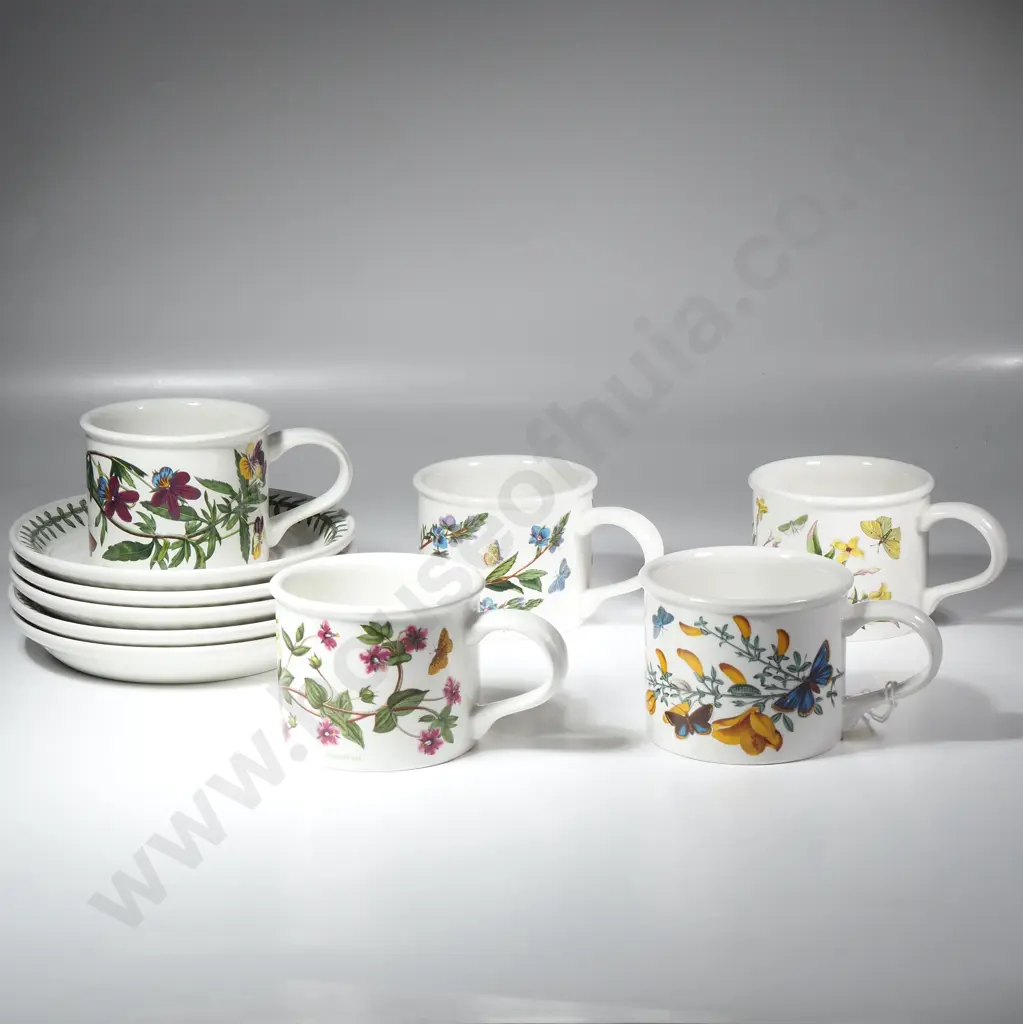 Five Portmeirion Drum Botanical Garden Breakfast Cups & Saucers Image 1++
