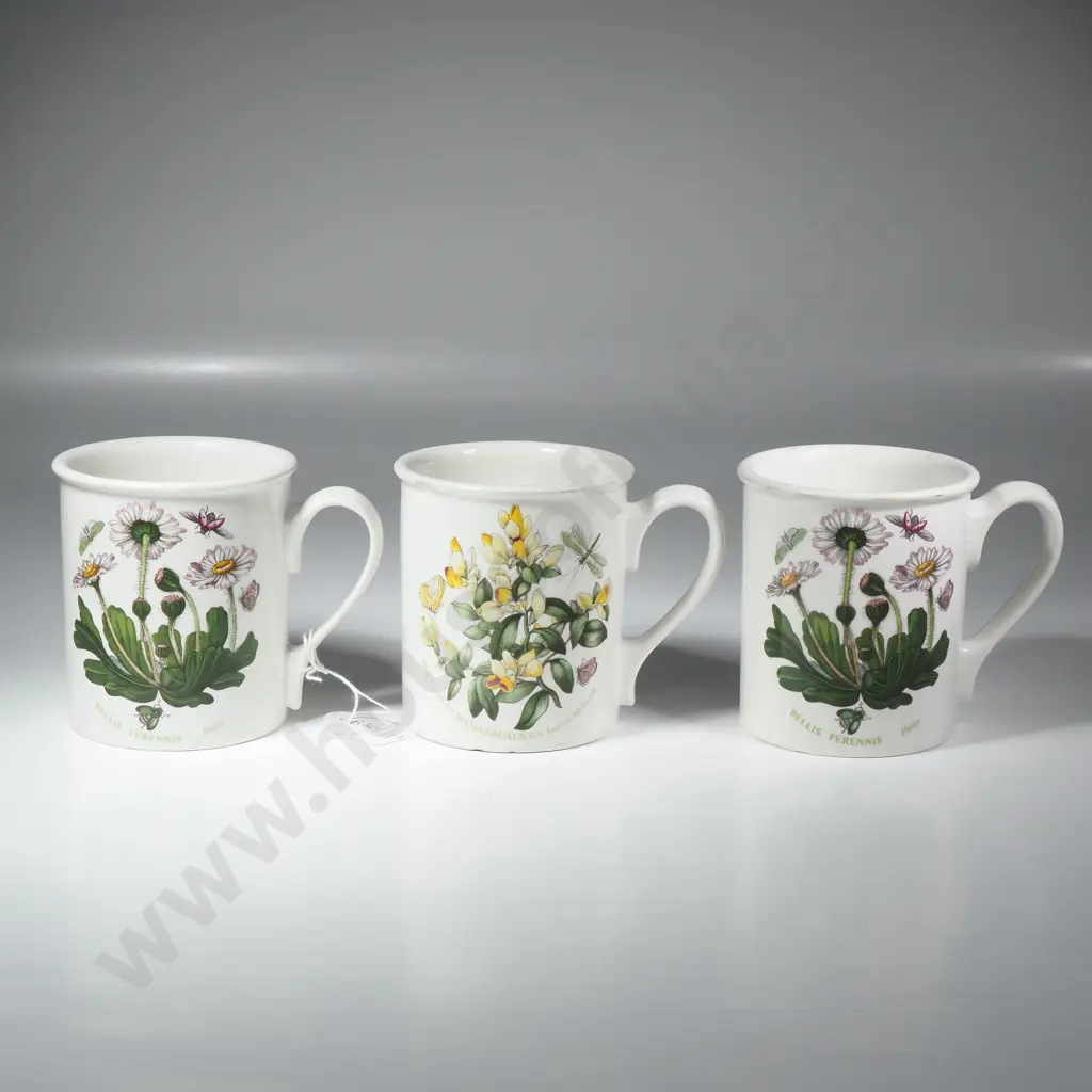 Three Bell Shaped Portmeirion Botanic Garden Breakfast Mugs in the Daisy & Box-Leaved Milkwort Pattern Image 1++