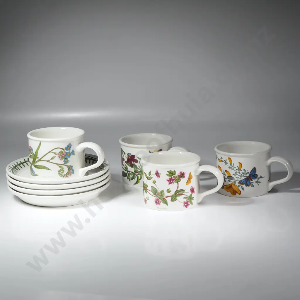 Four Portmeirion Drum Botanical Garden Breakfast Cups & Saucers Image 1++