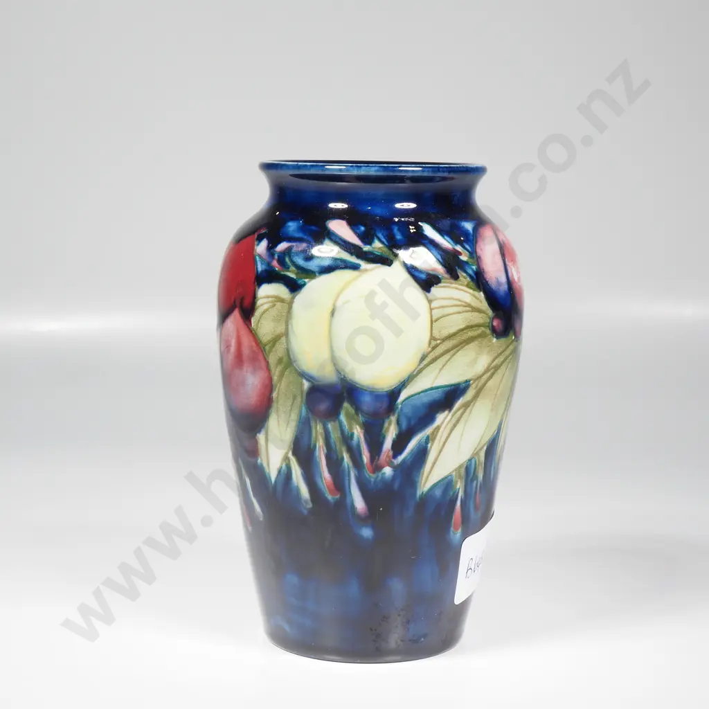 Vintage Baluster Shaped William Moorcroft Art Pottery Vase w Tubelined Wisteria & Plum Decoration & Green Signature Image 1++