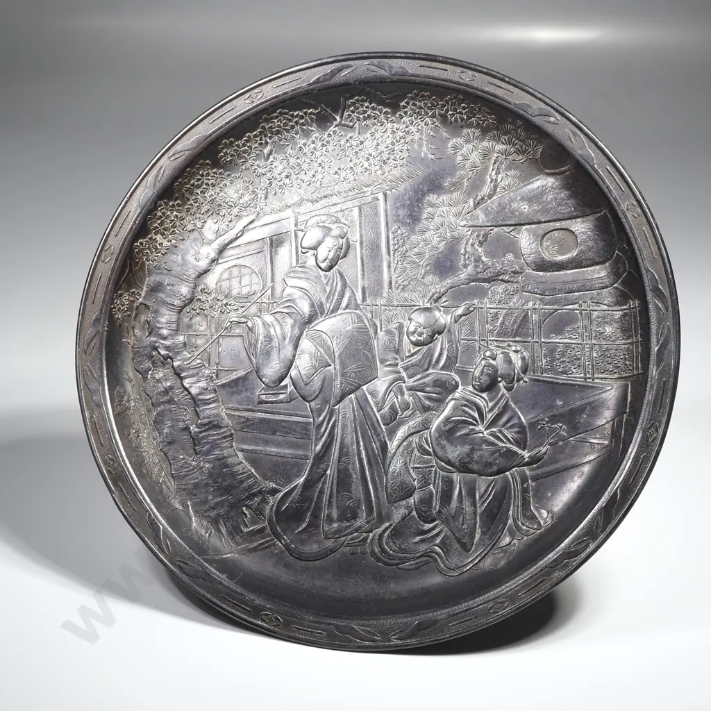 Antique Oriental Pewter Plate Image 1++