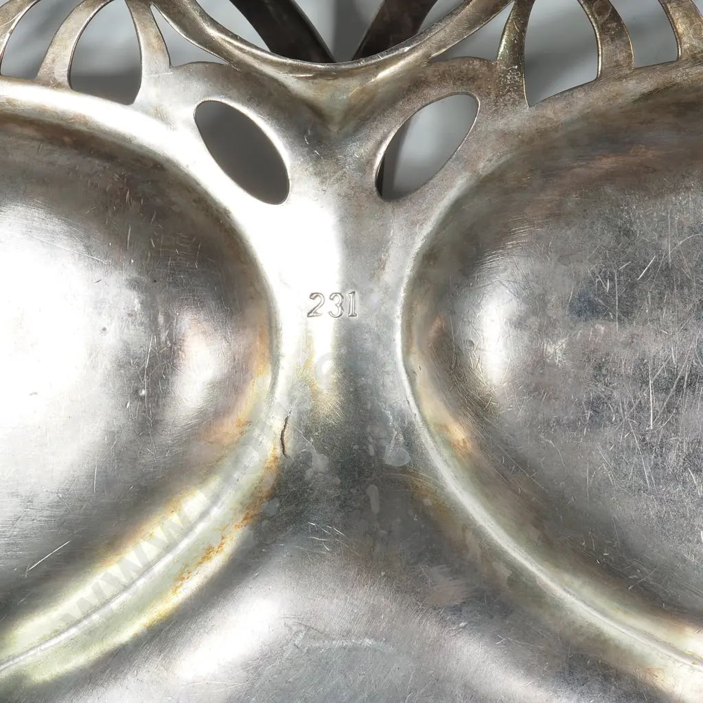A WMF Silver Plated Jugendstil Segmented Tray, Featuring Asymmetrical Leaf Shaped Bowl & Arched Loop Handle Image 1++