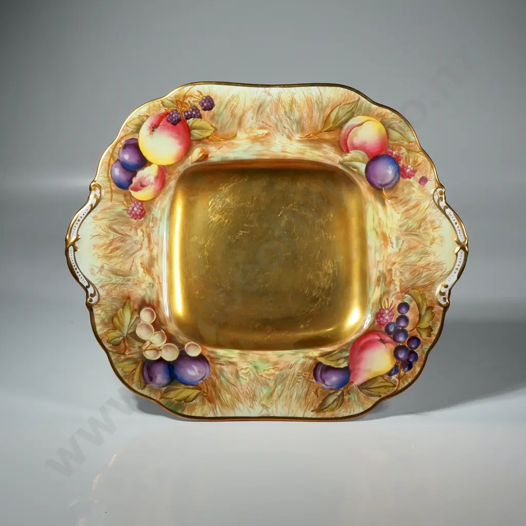 Aynsley Orchard Gold Square Cake Plate w Heavily Gilding, Signed D Jones Image 1++