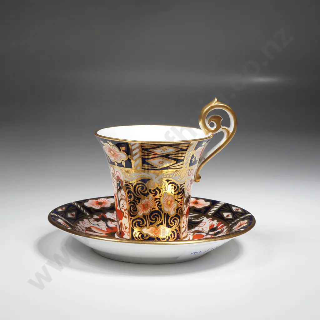 Royal Crown Derby Demi- Tasse Cup & Saucer in the Old Imari Pattern w Scroll Handle Image 1++