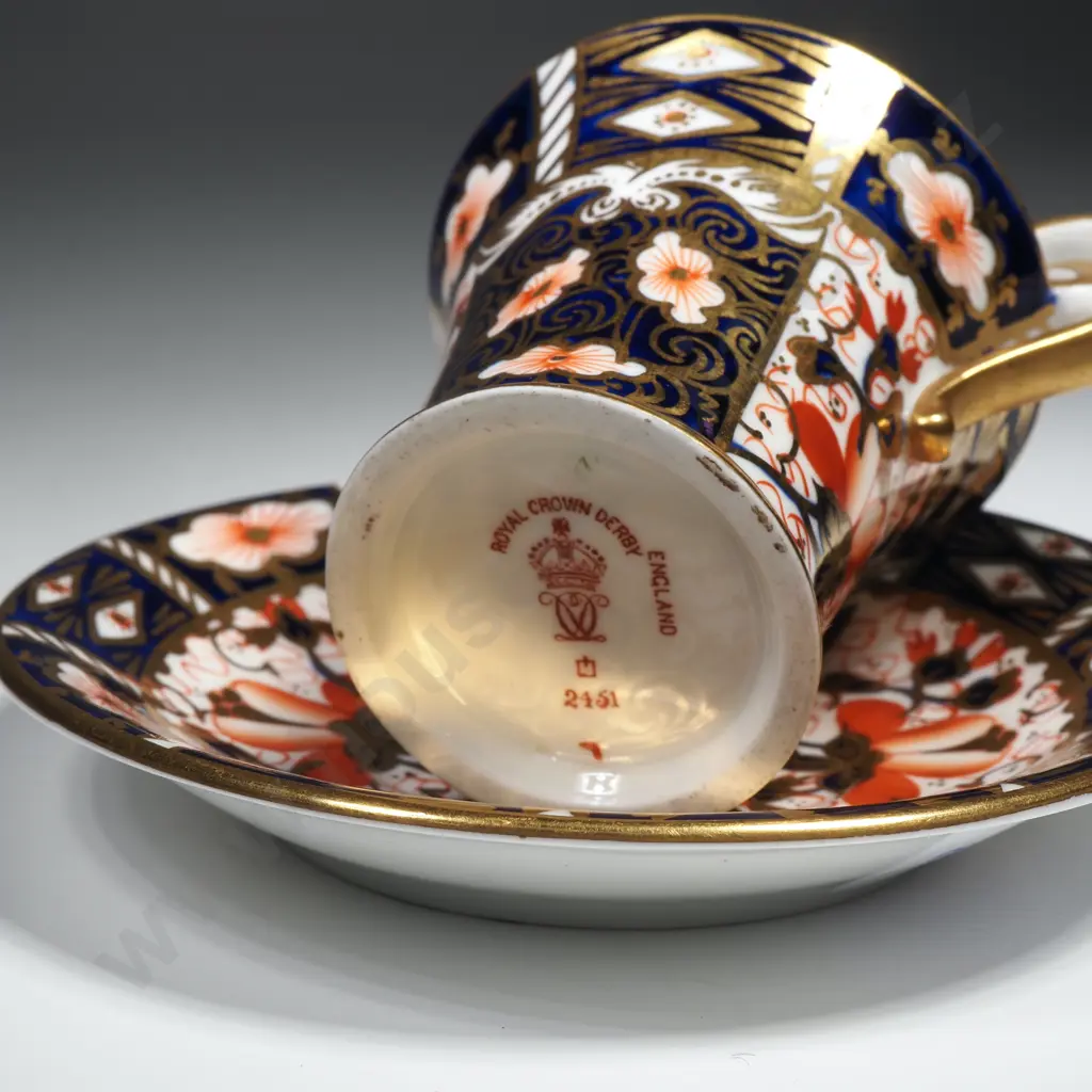 Royal Crown Derby Demi- Tasse Cup & Saucer in the Old Imari Pattern w Scroll Handle Image 1++