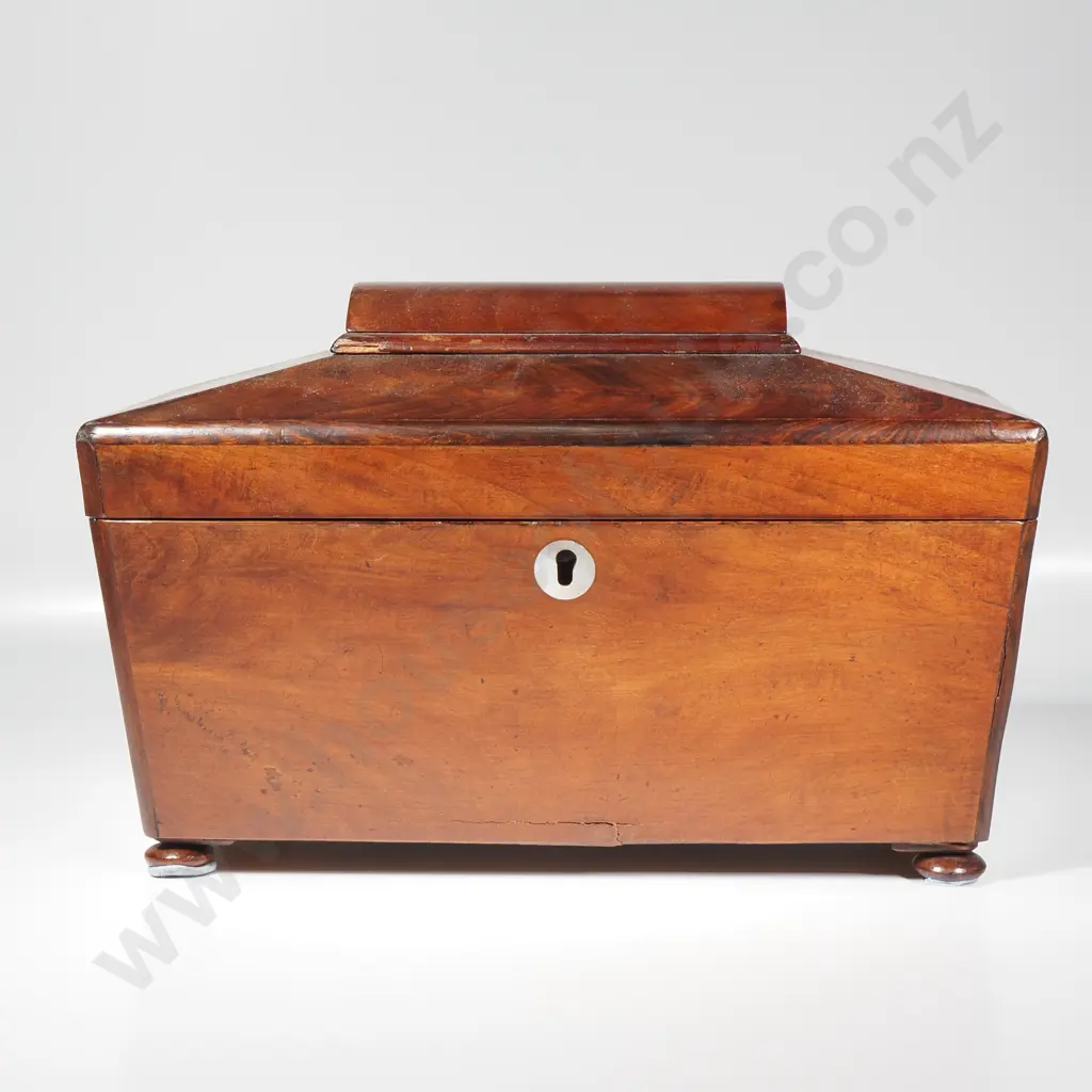 Antique Mahogany Sarcophagus Shaped Tea Caddy w Interior Fittings & Complete w Mixing Bowl Image 1++