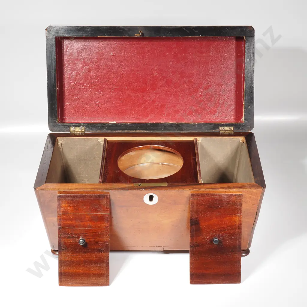 Antique Mahogany Sarcophagus Shaped Tea Caddy w Interior Fittings & Complete w Mixing Bowl Image 1++