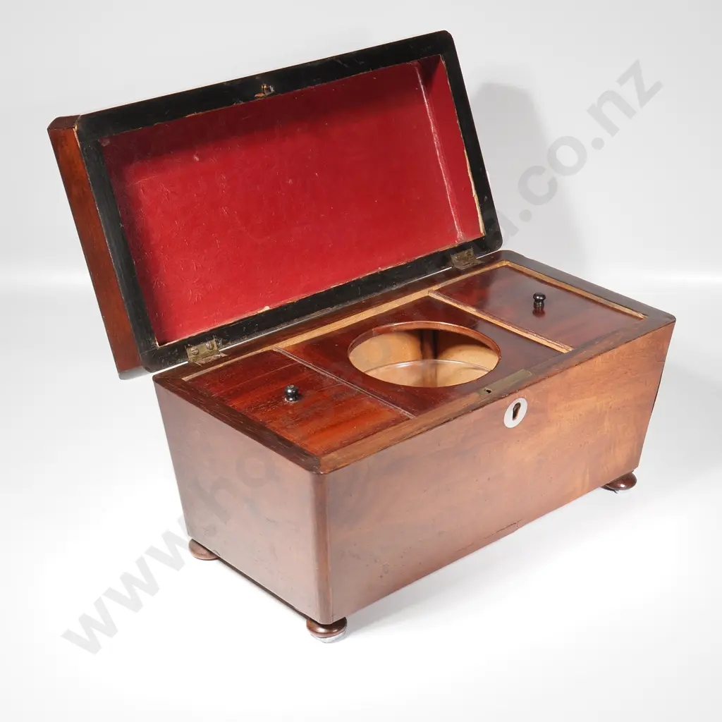 Antique Mahogany Sarcophagus Shaped Tea Caddy w Interior Fittings & Complete w Mixing Bowl Image 1++
