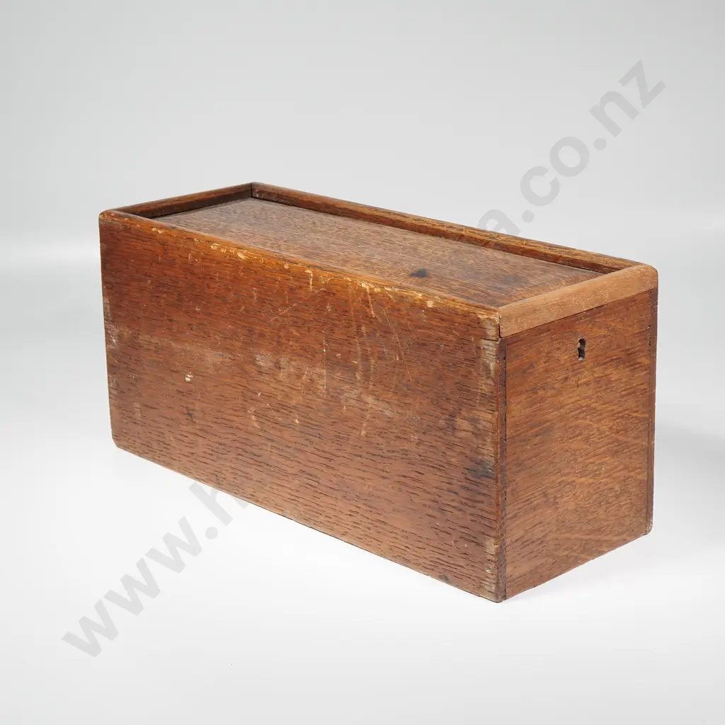 Vintage Oak Sliding Box w Chamfered Top & Warm Patina Image 1++