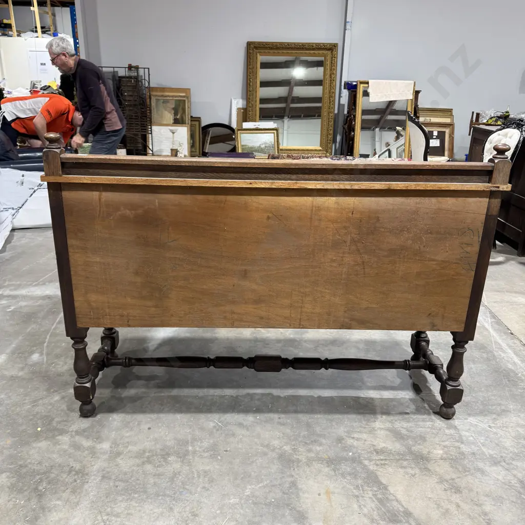 Vintage English Oak Buffet w Three Central Drawers Flanked by Cupboards Image 1++