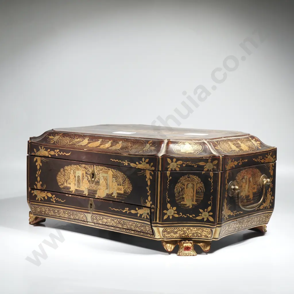 Antique Chinese Lacquer ladies Workbox w Ivory Sewing Accoutrements A/F Image 1++