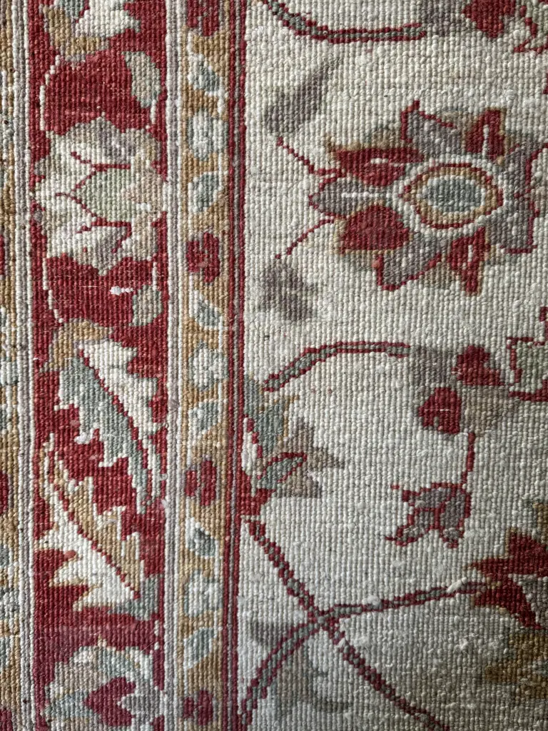Vintage Woollen Runner from Pakistan w Beige Field & Red Floral Motifs Image 1++
