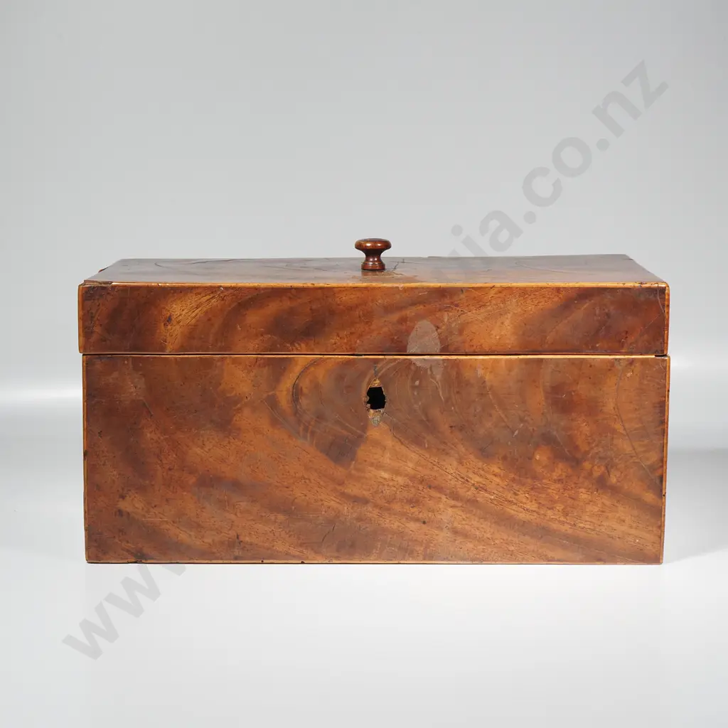 Antique Figured Mahogany Rectangular Deed's Box, w Stringing to Top Edge & Central Turned Pull or Knob Image 1++