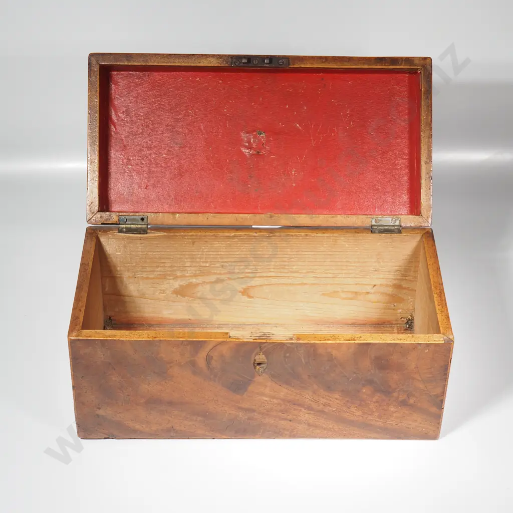 Antique Figured Mahogany Rectangular Deed's Box, w Stringing to Top Edge & Central Turned Pull or Knob Image 1++