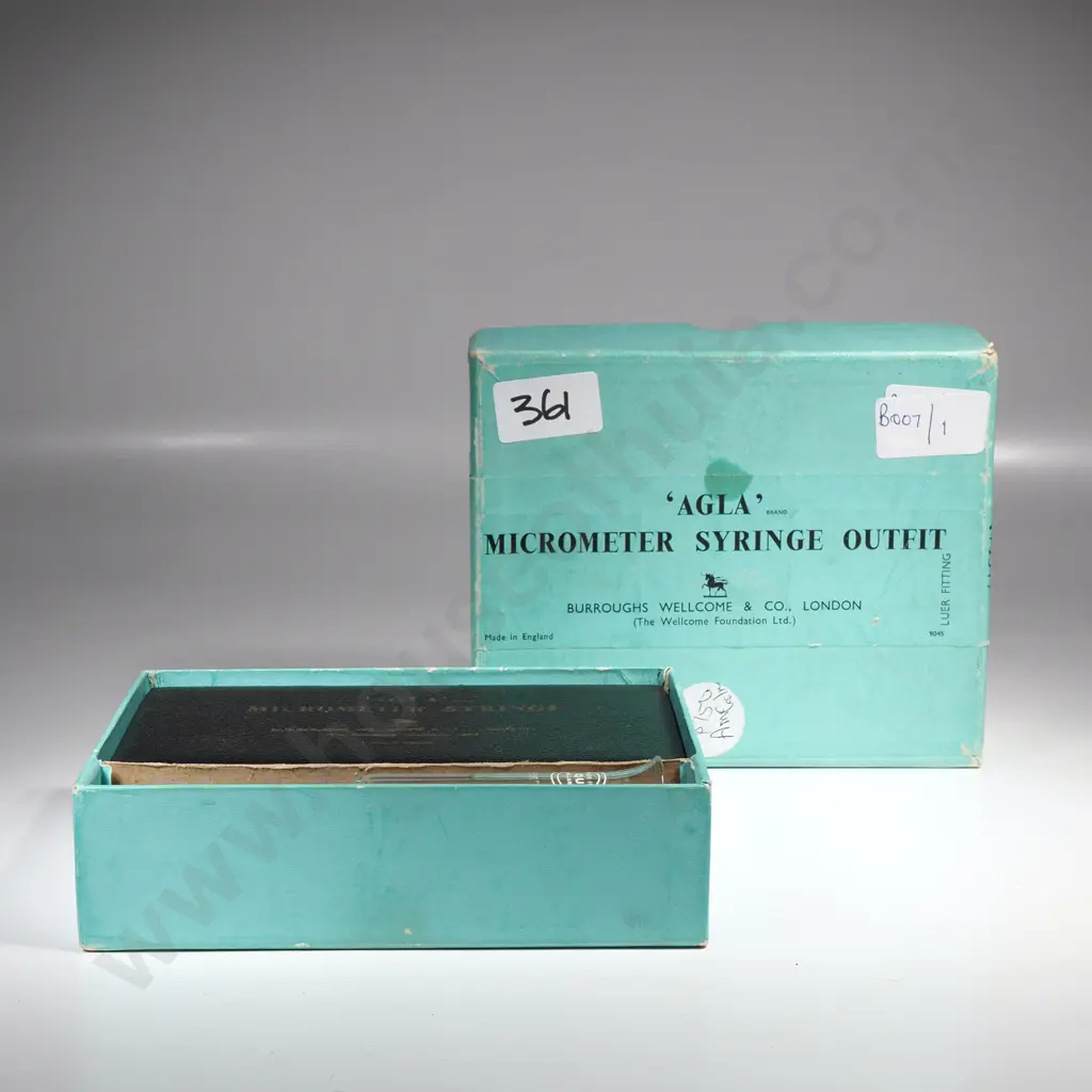 Boxed Burroughs Wellcome & Co 'Agla' Micrometer Syringe w Two Syringe Image 1++