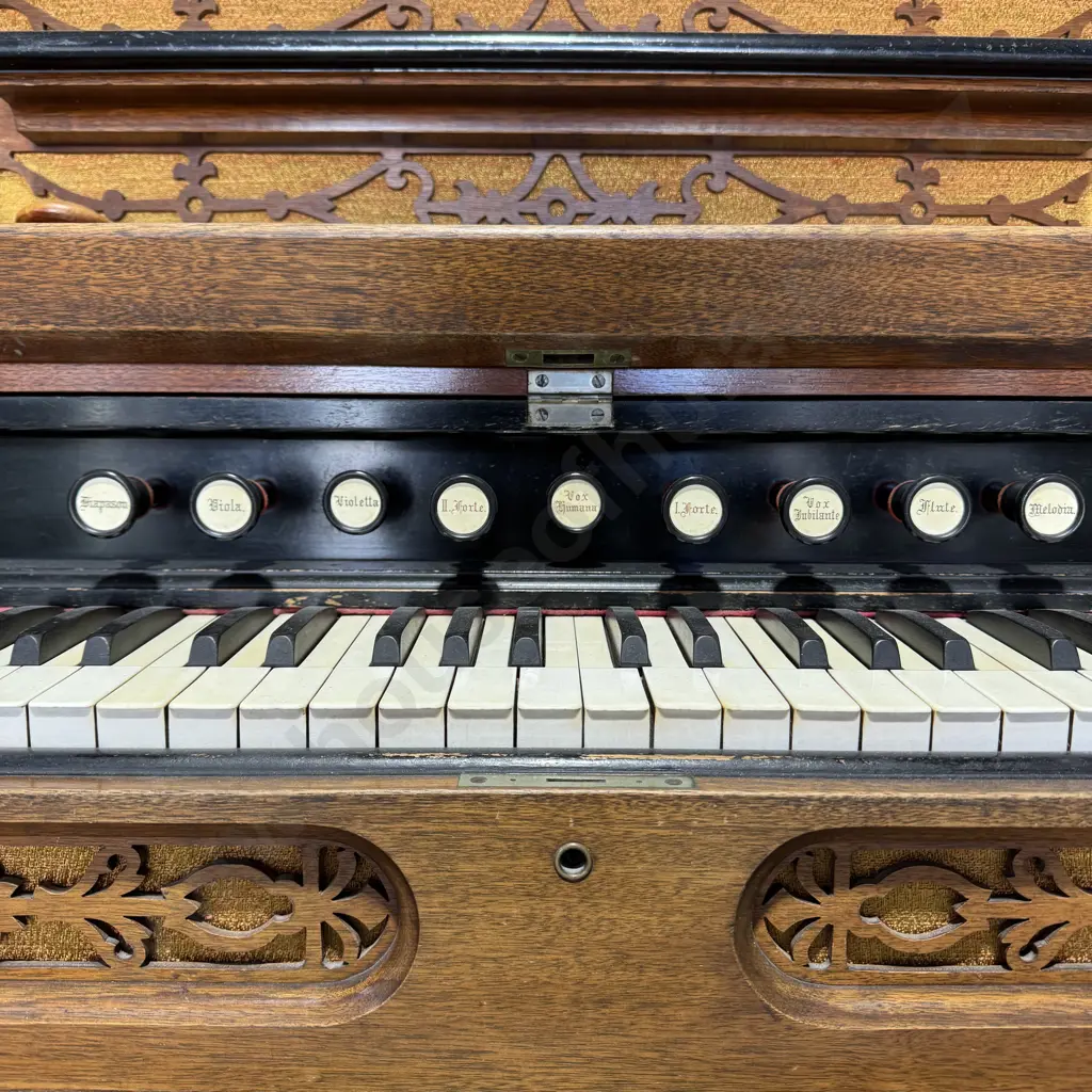 Antique Estey & Co Parlor Pump Organ w Intricate Carved Detail & Foot Pedal Driven Bellow & Keyboard w Multiple Stops Image 1++