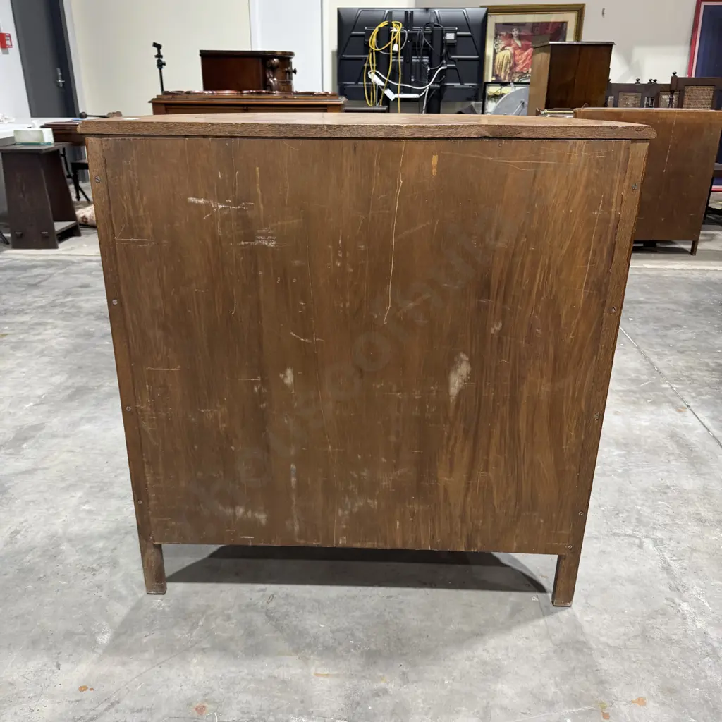 Vintage Oak Art Deco Leadlight Bowfront Cabinet Image 1++