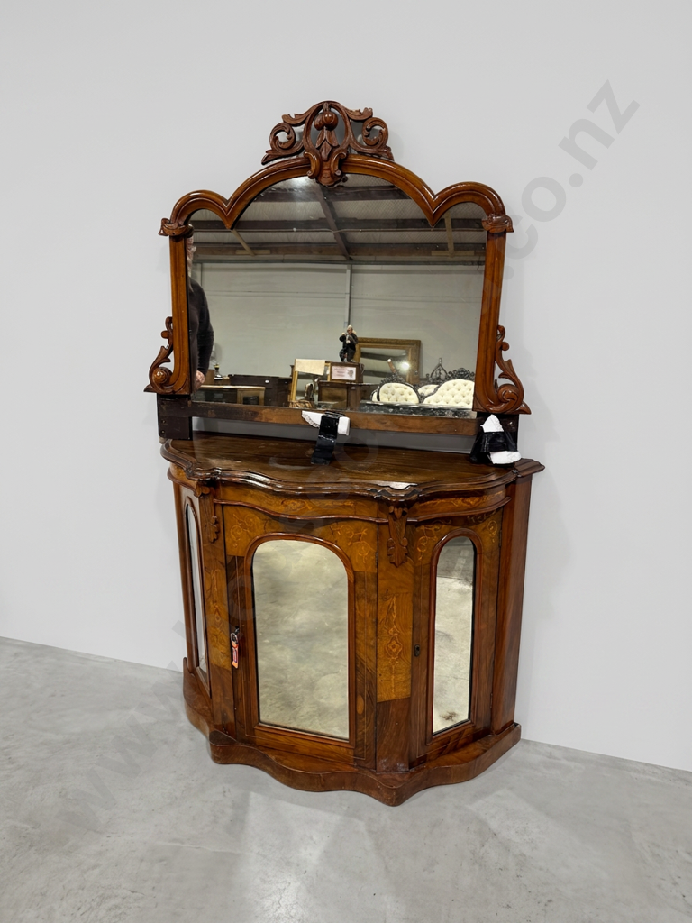 Victorian Inlaid Walnut Credenza w Mirror Back Image 1++
