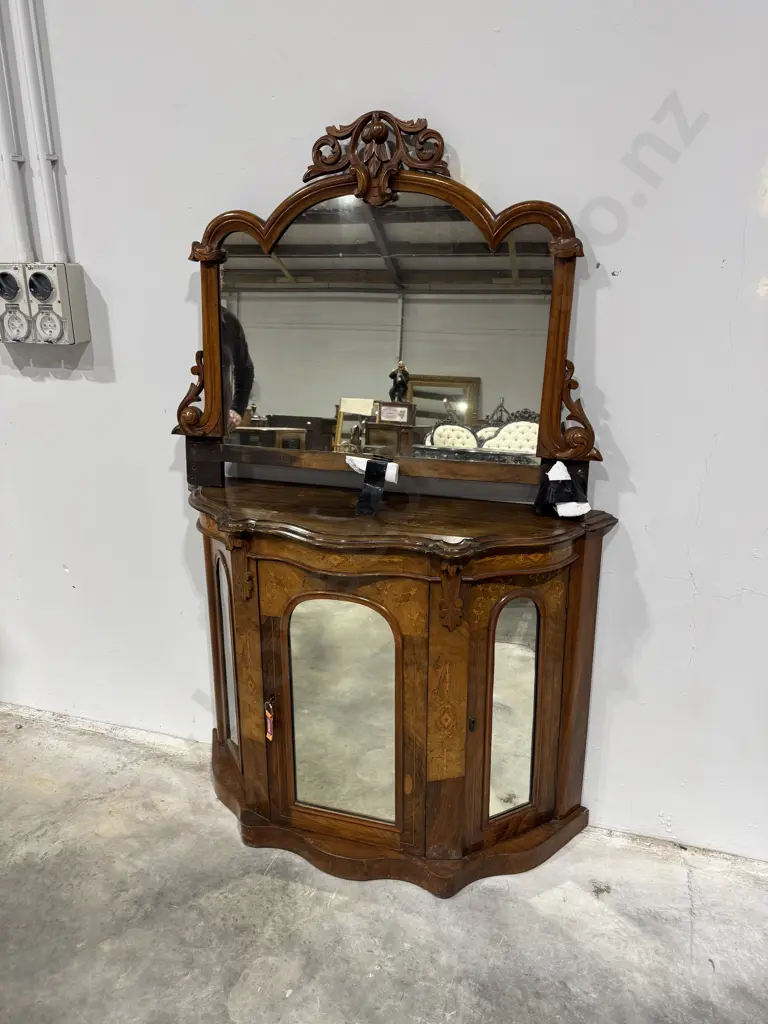 Victorian Inlaid Walnut Credenza w Mirror Back Image 1++