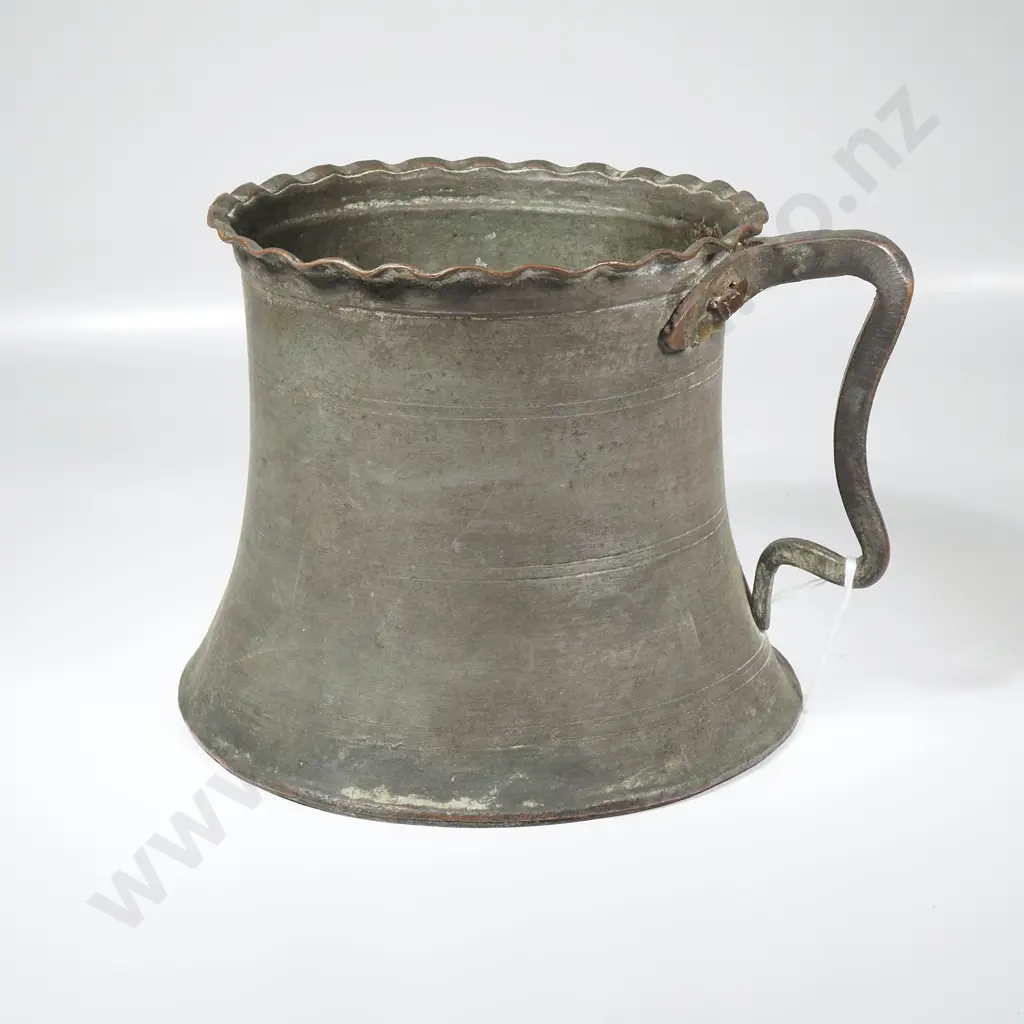 Antique Copper & Tin Lined Iranian Mashrabeh (Water or Bath Pitcher) w Waisted Body & Ruffled Rim Image 1++