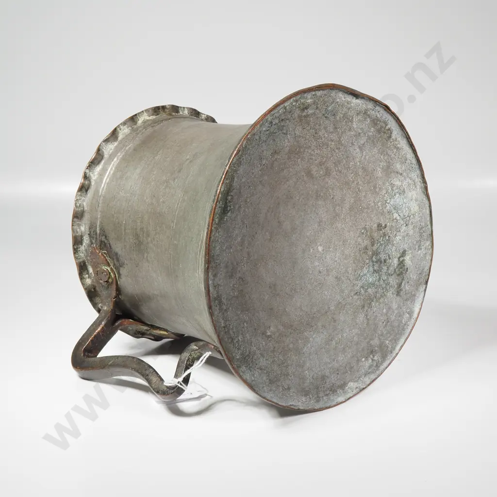 Antique Copper & Tin Lined Iranian Mashrabeh (Water or Bath Pitcher) w Waisted Body & Ruffled Rim Image 1++