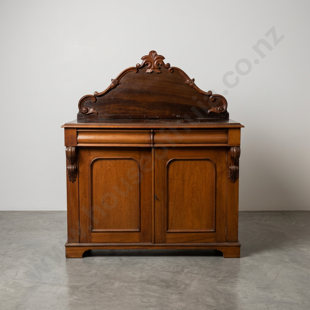 Victorian Mahogany Sideboard w Two Drawers Over Two Cupboards Flanked by Scroll & Acanthus Leaf Decoration Image 1++