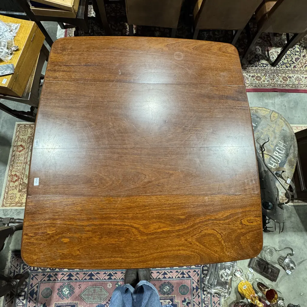 Mahogany Sofa Table w Drop Sides & with a Frieze Drawer & Four Point Pedestal Base Terminating in Brass Paw Feet Image 1++