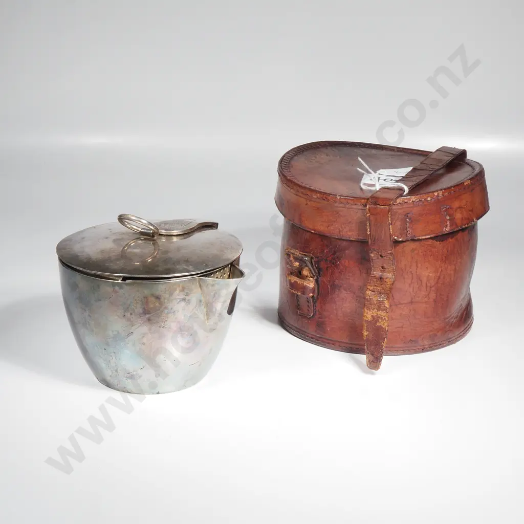Collectable Multi Piece Vintage Silver Plated Travel Picnic Kettle in Leather Holder w Spirit Burner Image 1++