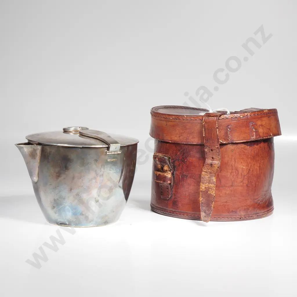 Collectable Multi Piece Vintage Silver Plated Travel Picnic Kettle in Leather Holder w Spirit Burner Image 1++