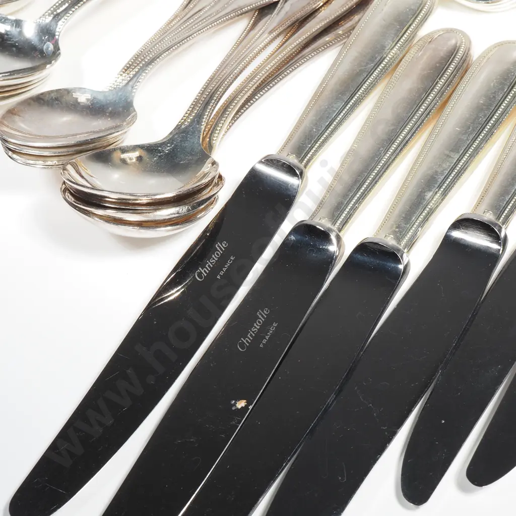 French Christofle S/Plate Flatware 'Perles' Pattern Part Set Image 1++