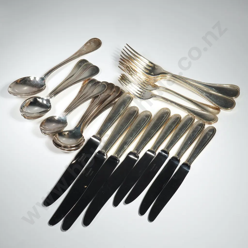 French Christofle S/Plate Flatware 'Perles' Pattern Part Set Image 1++
