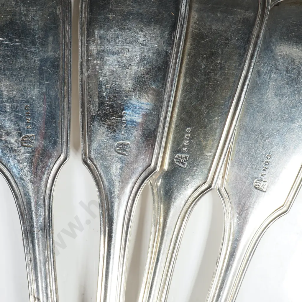 4 x Antique Continental S/Plate Fiddle & Thread Table Spoons - Marked CUNY Image 1++