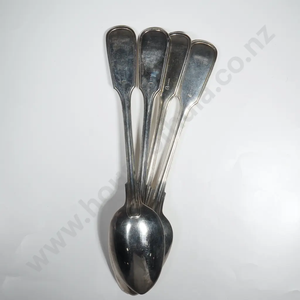 4 x Antique Continental S/Plate Fiddle & Thread Table Spoons - Marked CUNY Image 1++