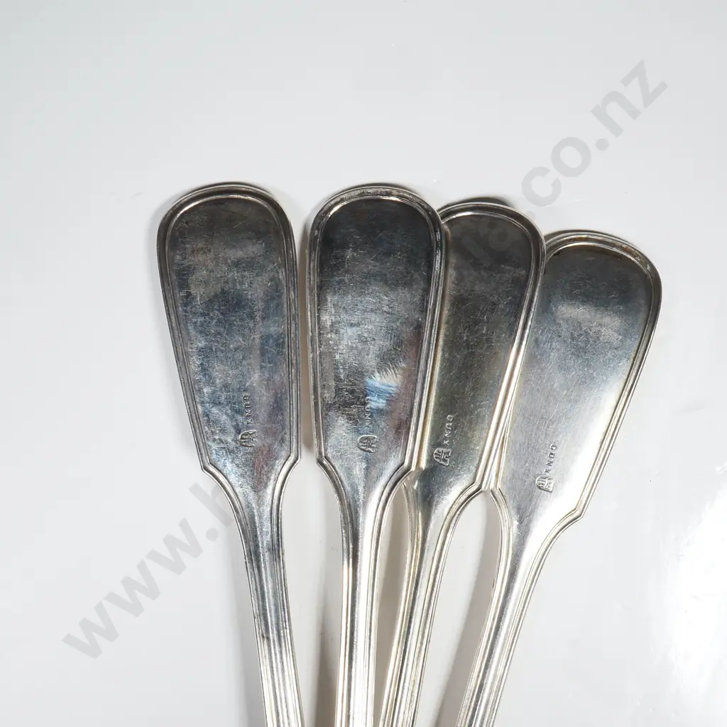 4 x Antique Continental S/Plate Fiddle & Thread Table Spoons - Marked CUNY Image 1++