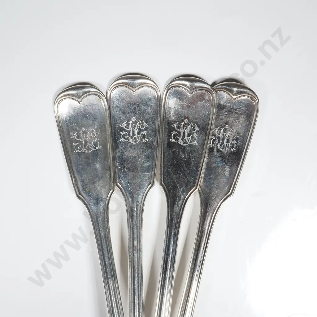 4 x Antique Continental S/Plate Fiddle & Thread Table Spoons - Marked CUNY Image 1++